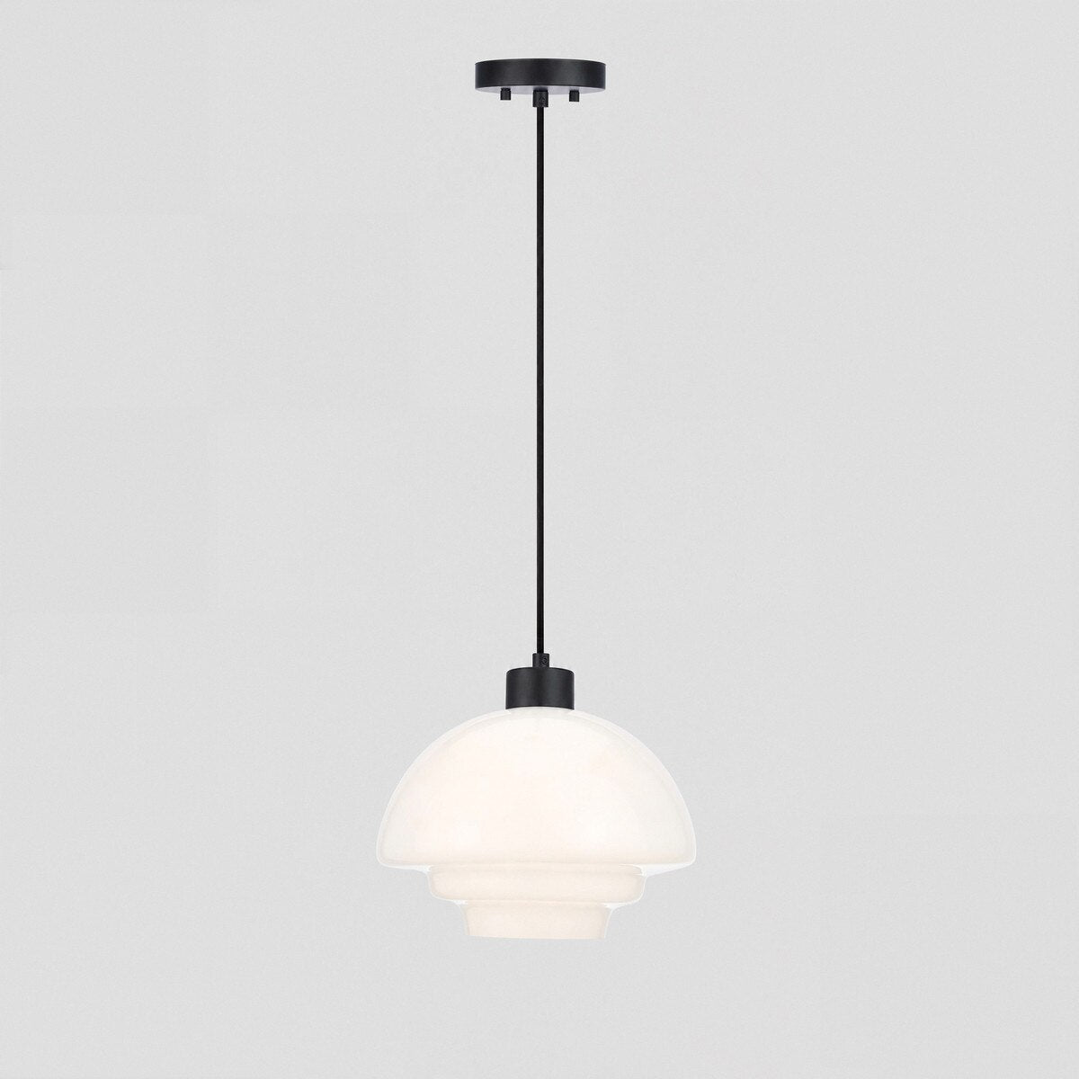 Fenwick Pendant Light Matt Black & Opal Gloss - 1001615
