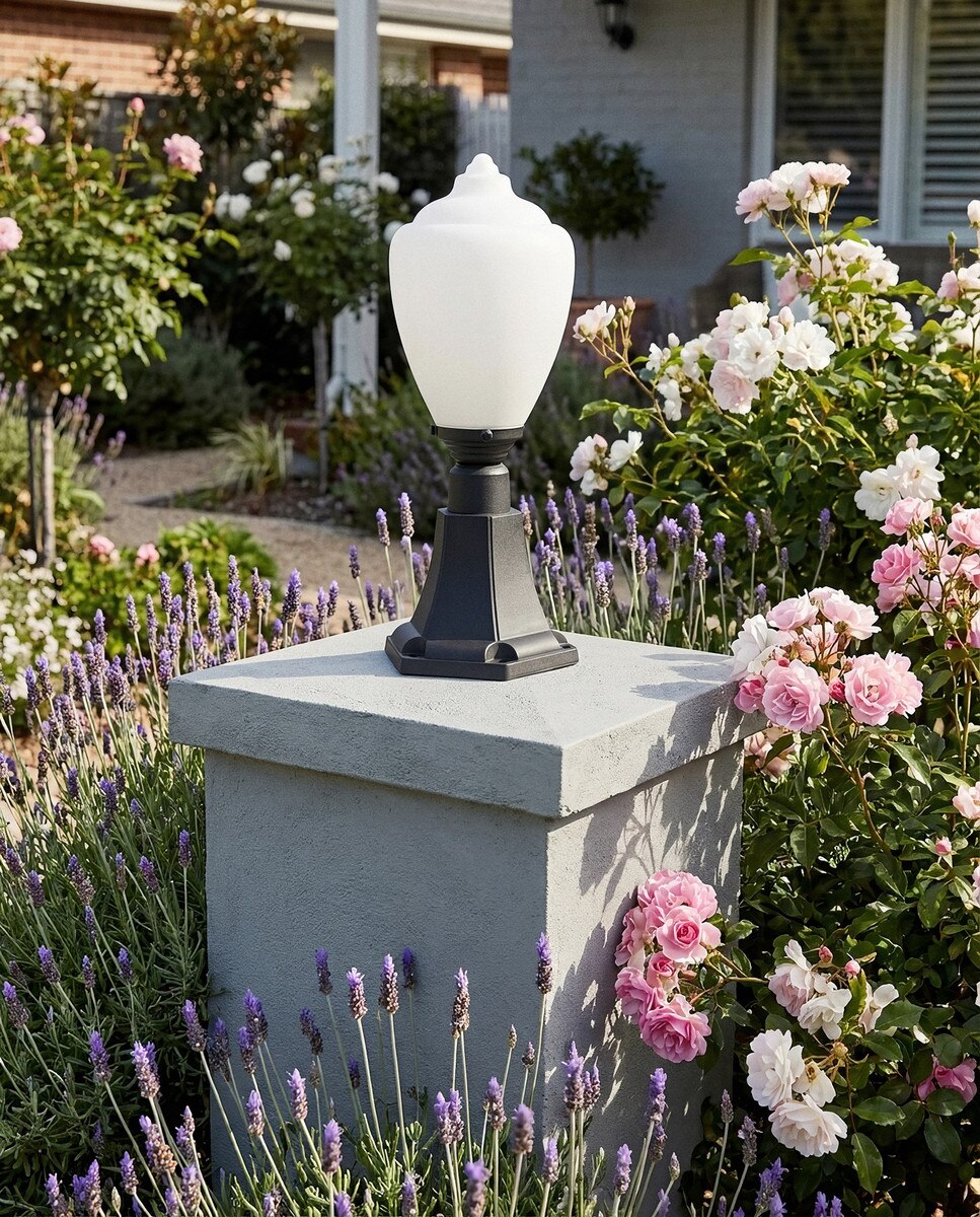 Newry Large Outdoor Mount Pillar Light Matt Black & Opal Matt - 1001654