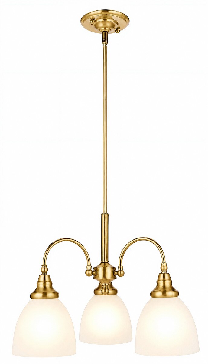 Benson 3 Light Pendant Light Arms Down Satin Brass & Opal Matt - 1001670