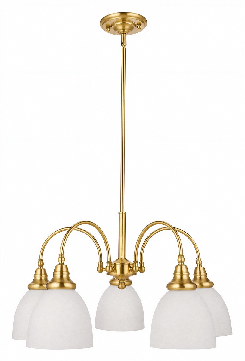 Benson 5 Light Pendant Light Arms Down Satin Brass & Opal Matt - 1001671