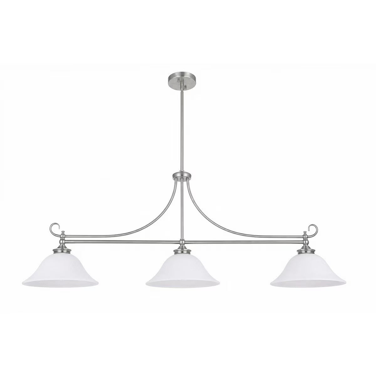 Dallas 3 Light Bench Pendant Light Brushed Nickel & Opal Matt - 1001674