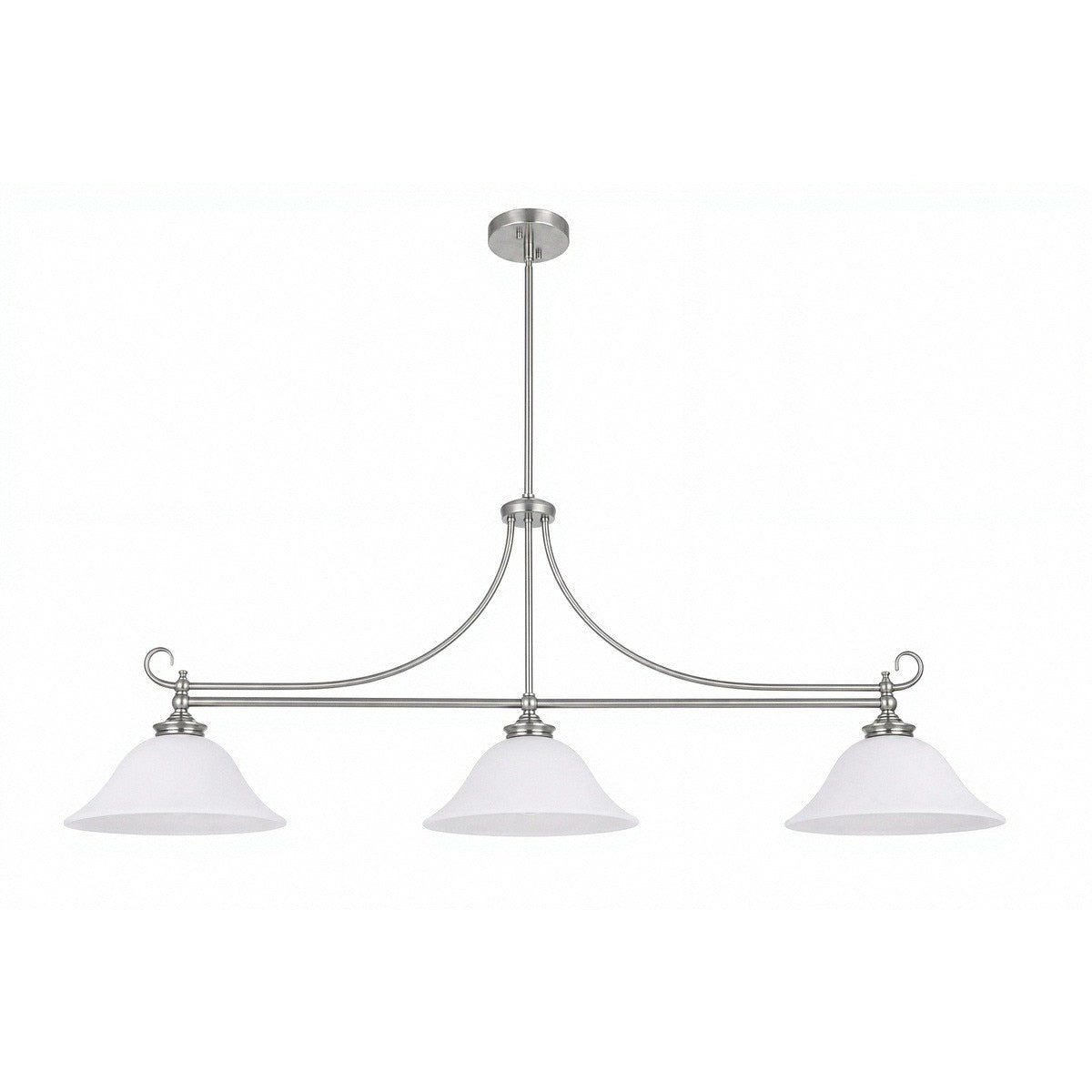 Dallas 3 Light Bench Pendant Light Brushed Nickel & Opal Matt - 1001674