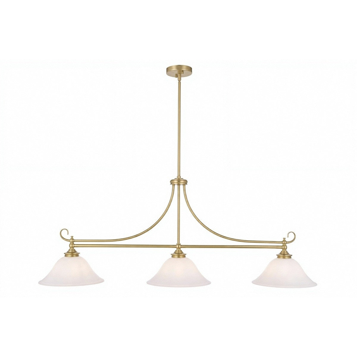 Dallas 3 Light Bench Pendant Light Satin Brass & Opal Matt - 1001675