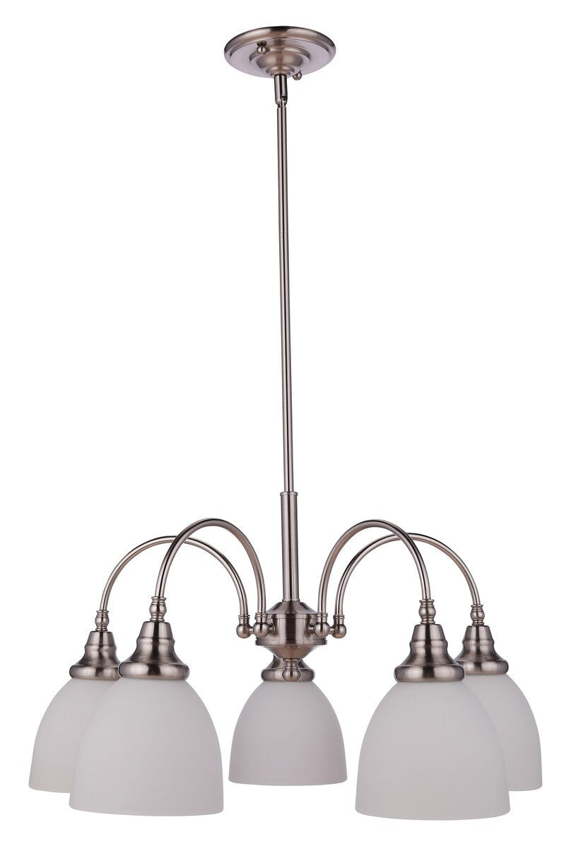 Benson 5 Light Pendant Light Arms Down Brushed Nickel & Opal Matt - 1001749