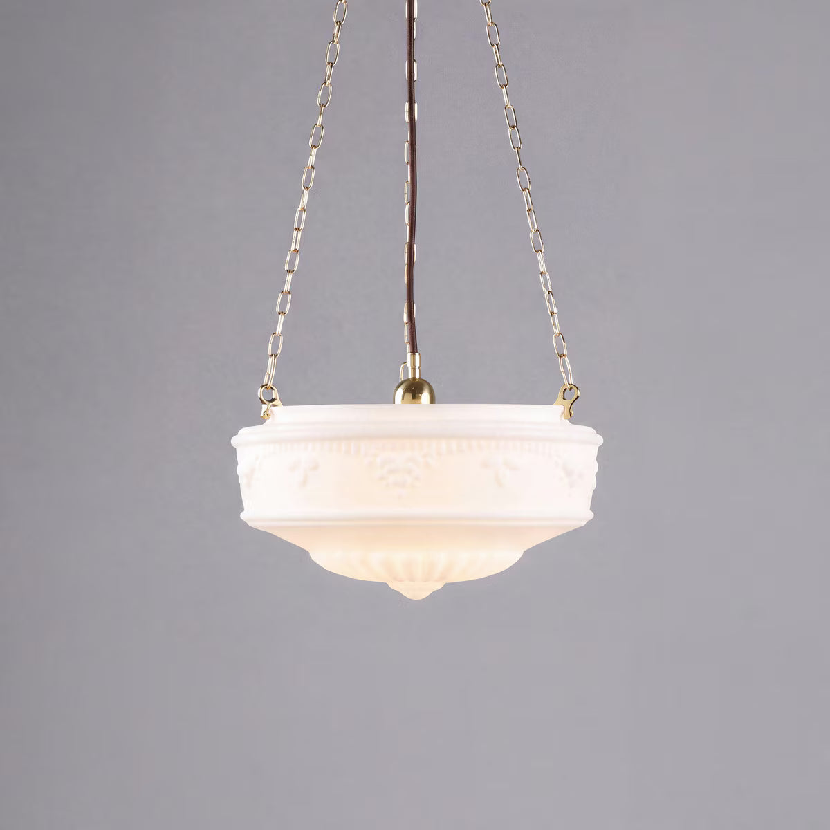 3 Chain Suspension Pendant Brass With 14" Senator Opal Matt Glass - 3000012