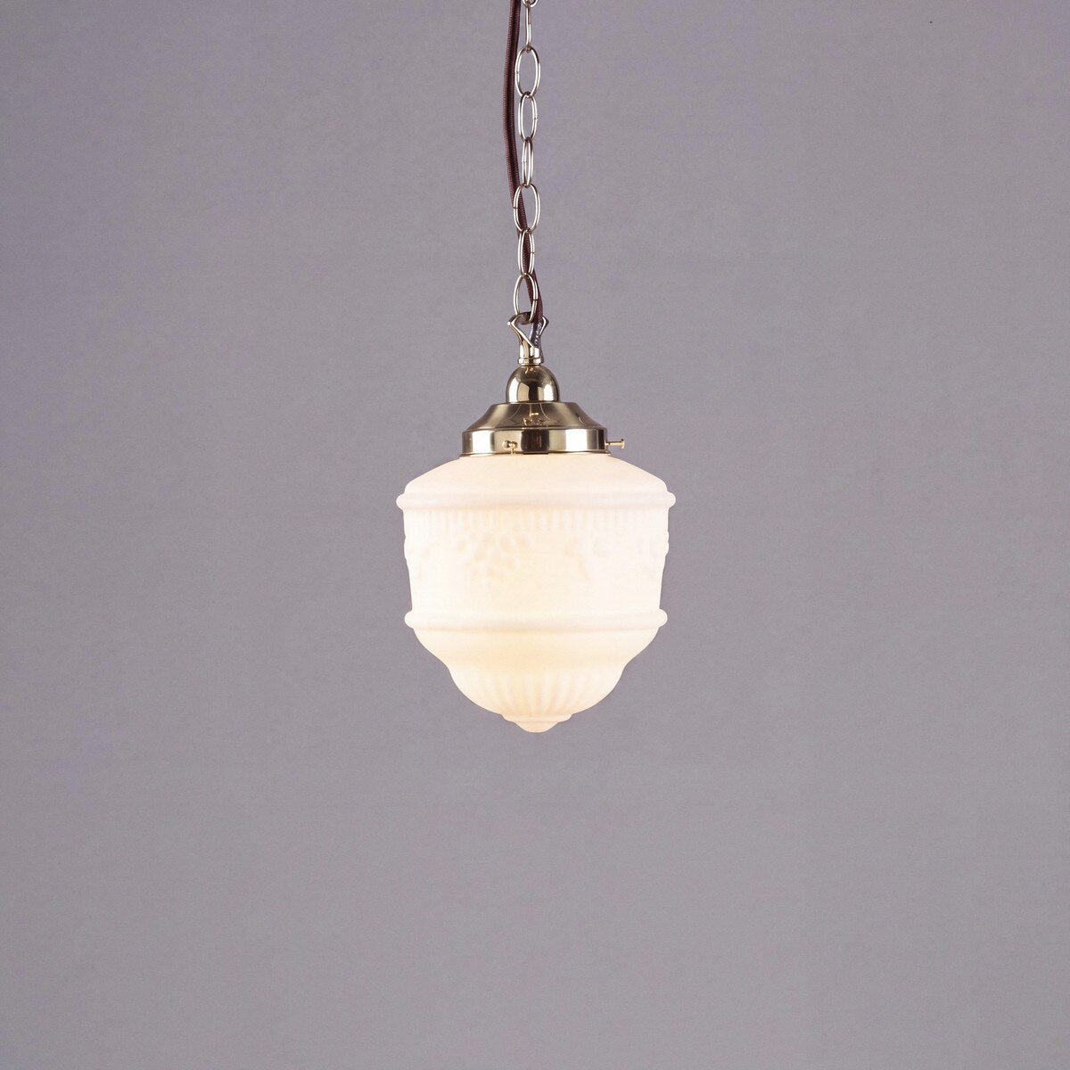 Single Chain Pendant Brass With 8" Senator Opal Matt Glass - 3000093