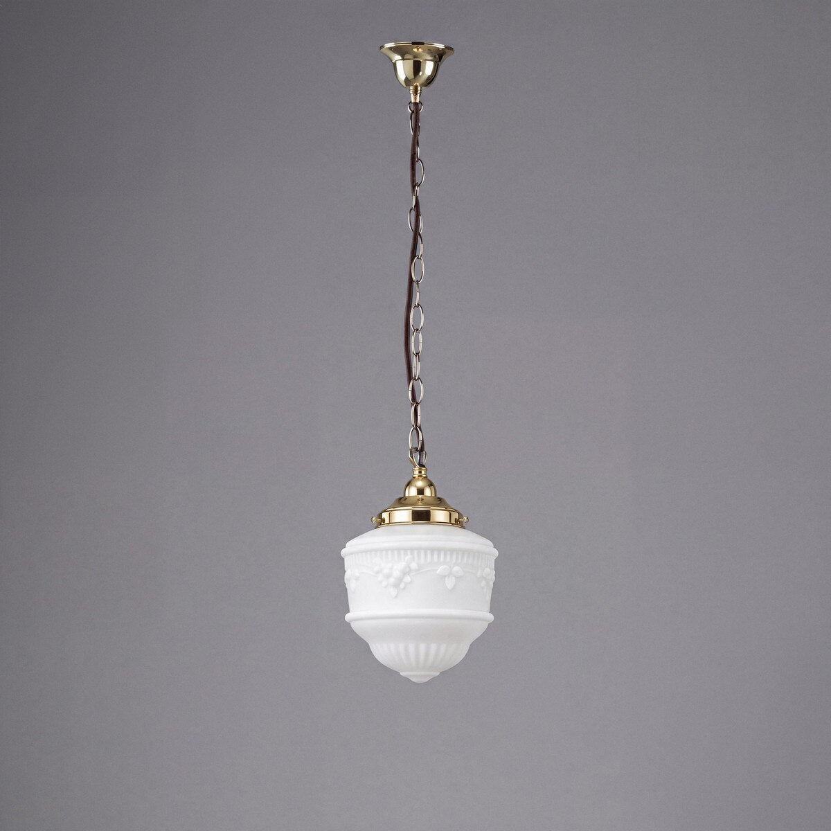 Single Chain Pendant Brass With 8" Senator Opal Matt Glass - 3000093