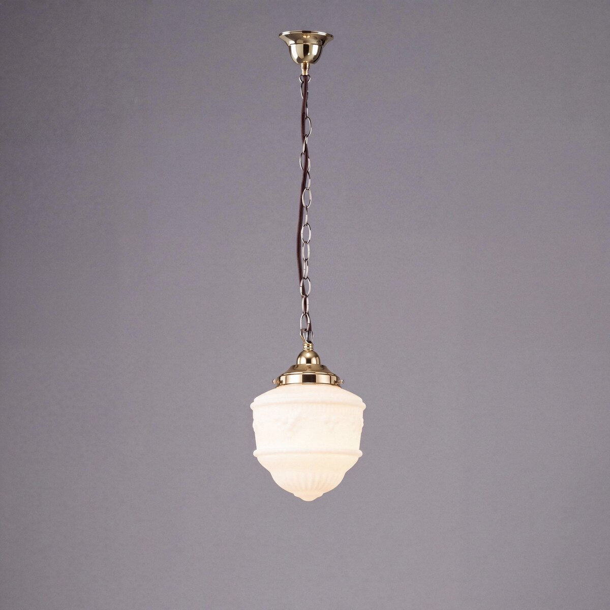 Single Chain Pendant Brass With 8" Senator Opal Matt Glass - 3000093