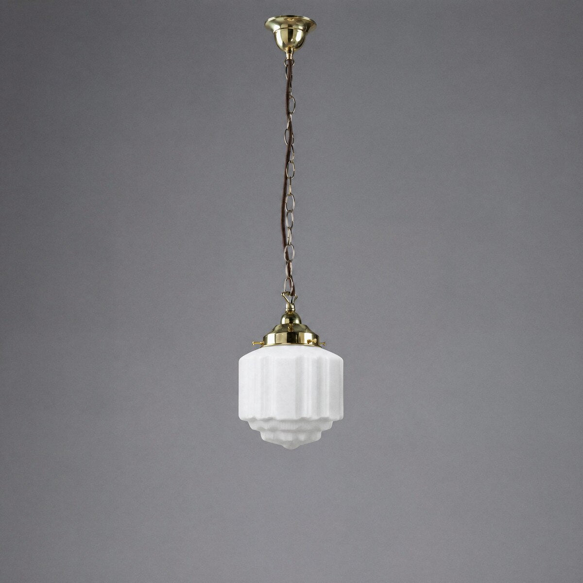 Single Chain Pendant Brass With 8" St Kilda Opal Matt Glass - 3000095