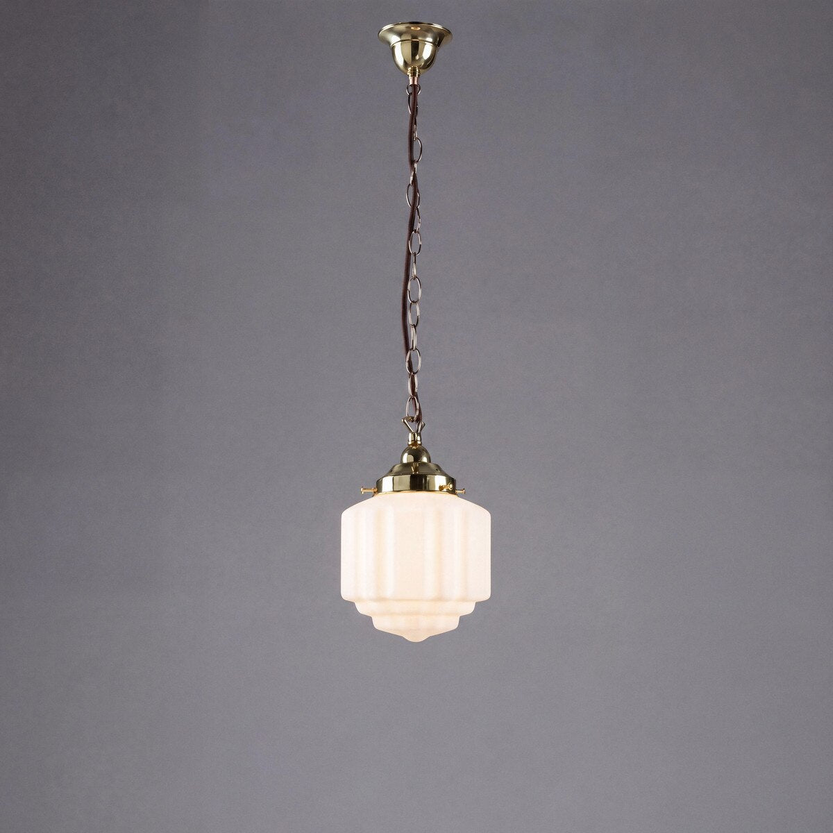 Single Chain Pendant Brass With 8" St Kilda Opal Matt Glass - 3000095