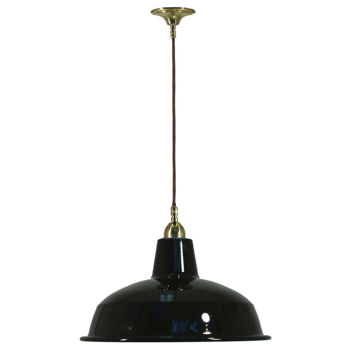 Single Cord Pendant Brass With 300mm Warehouse Black Shade - 3000105