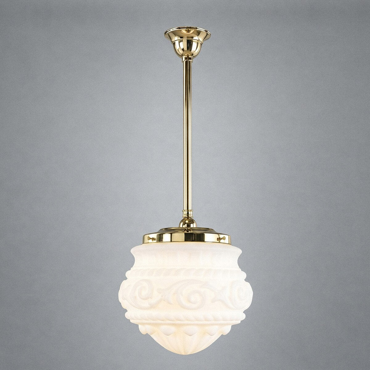 Single Rod Pendant Brass With 12" Premier Opal Matt Glass - 3000280