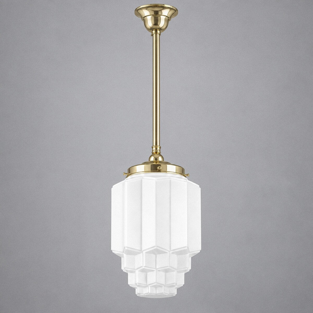 Single Rod Pendant Brass With Bergerac Opal Matt Glass - 3000288