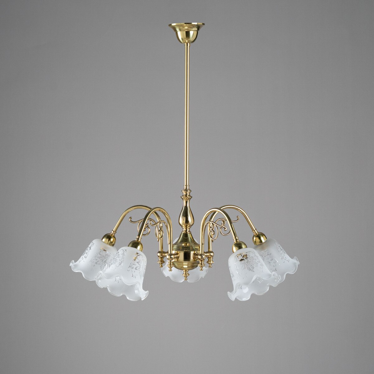 Victoriana 5 Light Brass Pendant With 5008 Frost Etched Glass - 3000324