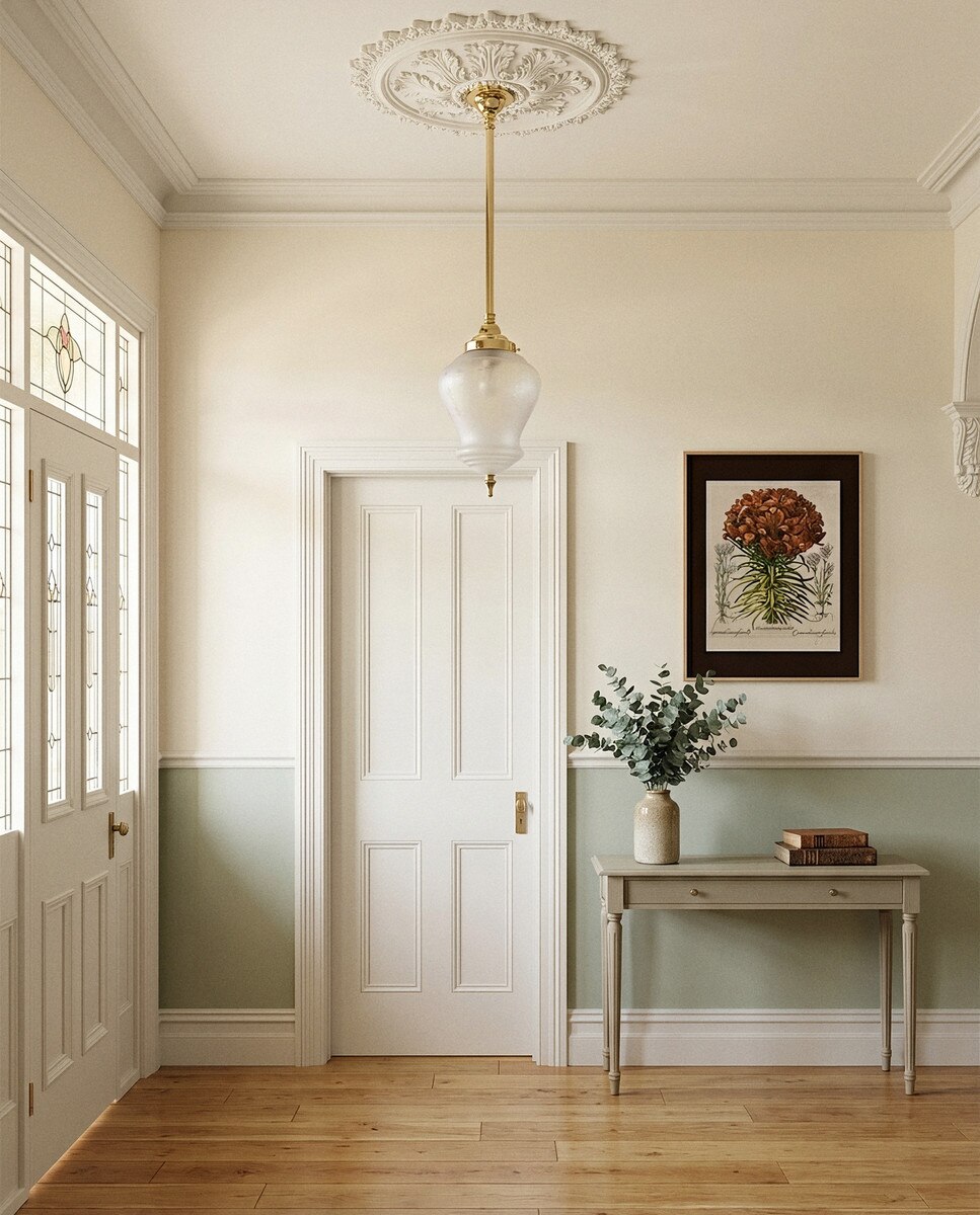 Single Rod Pendant Brass With Cambridge Frost Etched Glass - 3001279