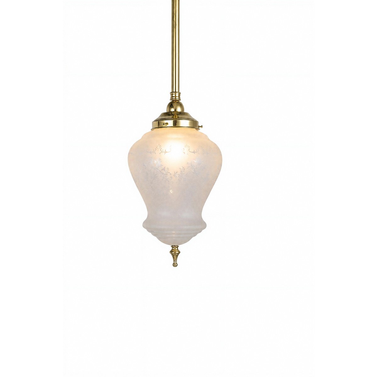 Single Rod Pendant Brass With Cambridge Frost Etched Glass - 3001279
