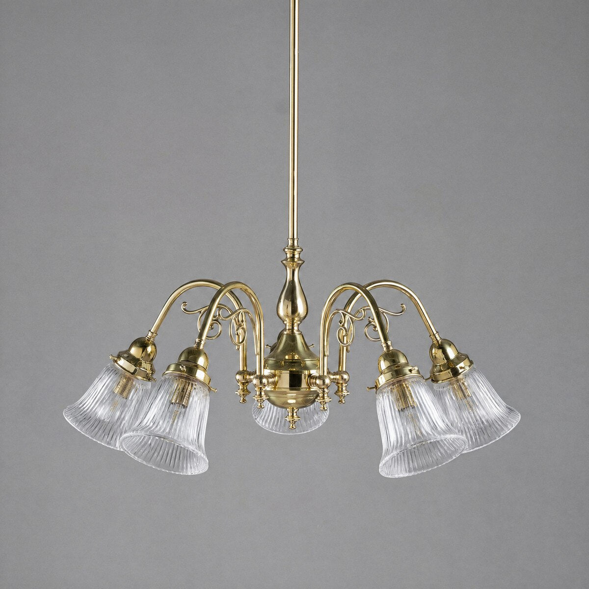 Victoriana 5 Light Pendant Light with Zipper Shade Polished Brass & Clear - 3001281