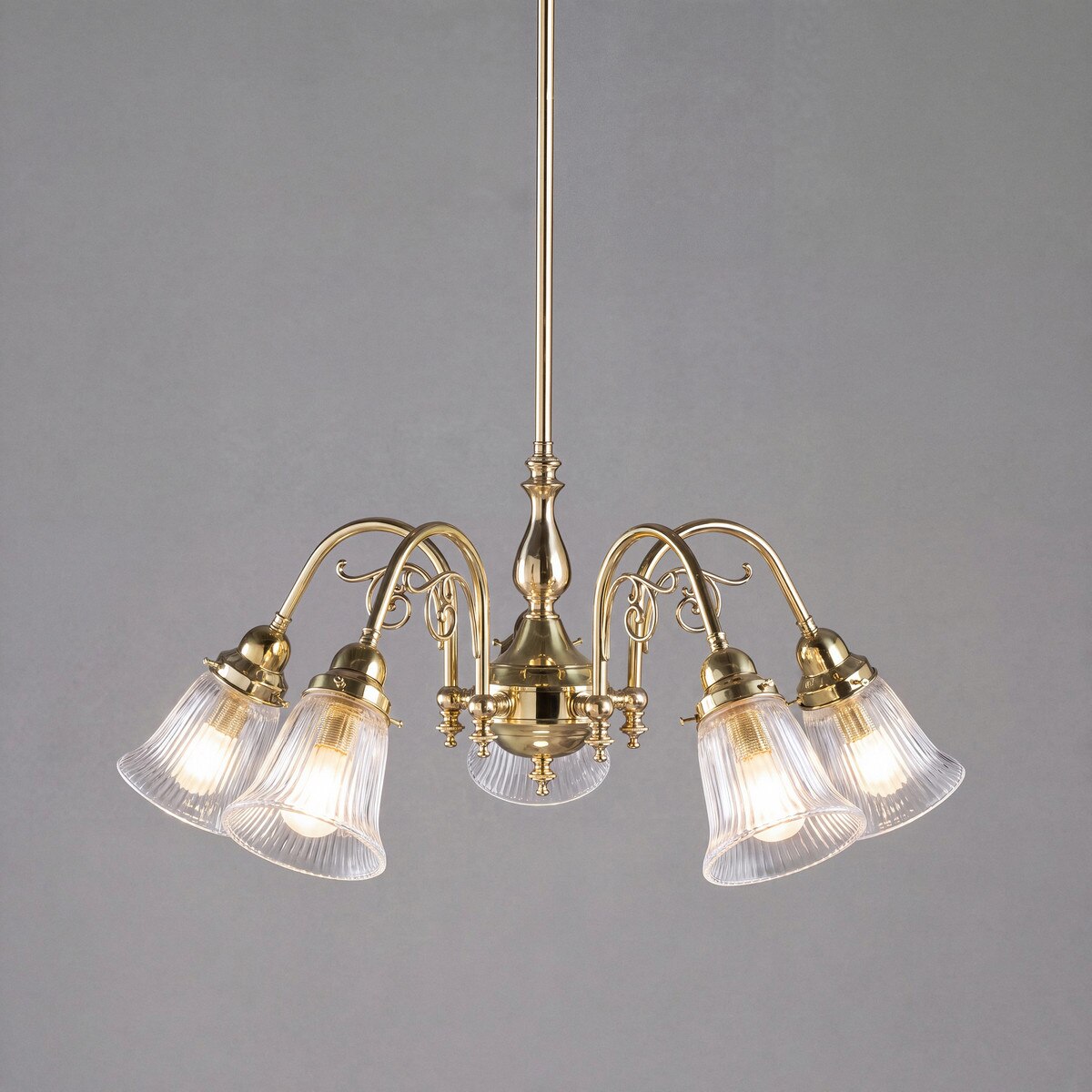 Victoriana 5 Light Pendant Light with Zipper Shade Polished Brass & Clear - 3001281