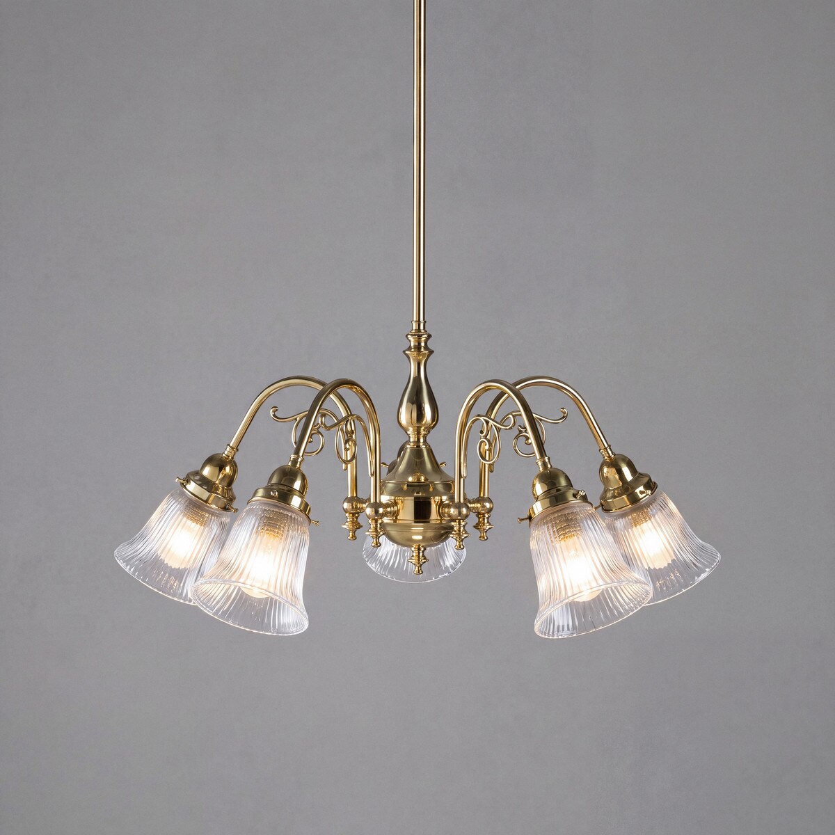 Victoriana 5 Light Pendant Light with Zipper Shade Polished Brass & Clear - 3001281