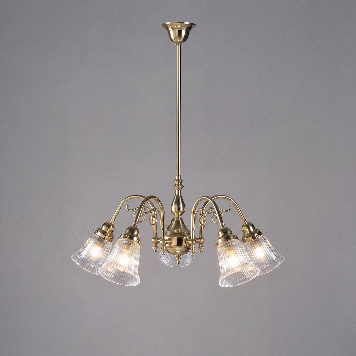 Victoriana 5 Light Pendant Light with Zipper Shade Polished Brass & Clear - 3001281