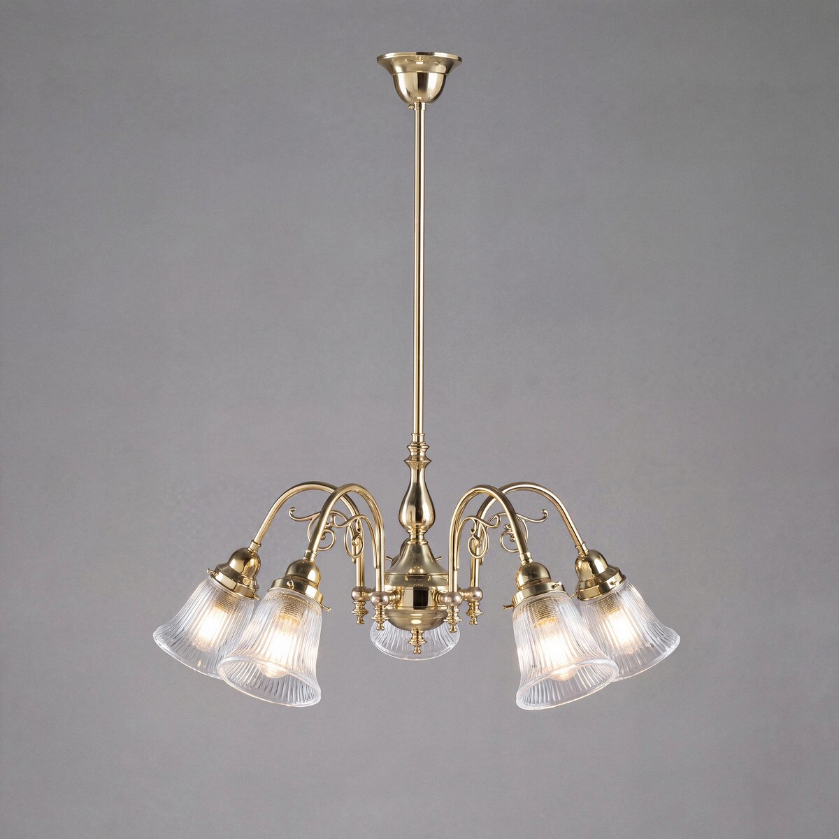 Victoriana 5 Light Pendant Light with Zipper Shade Polished Brass & Clear - 3001281