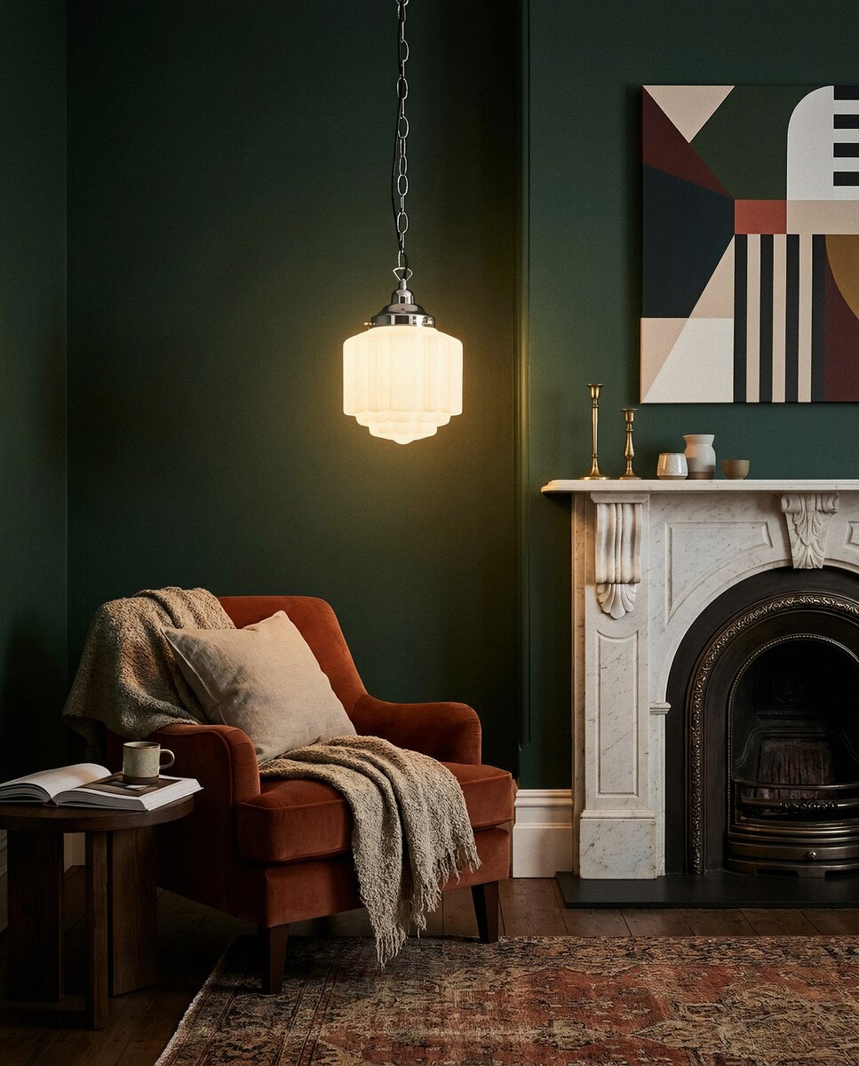 Single Chain Pendant Chrome With 8" St Kilda Opal Matt Glass - 3010072
