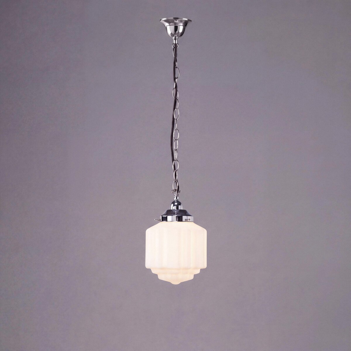 Single Chain Pendant Chrome With 8" St Kilda Opal Matt Glass - 3010072