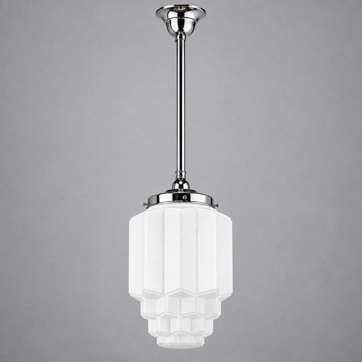 Single Rod Pendant Chrome With Bergerac Opal Matt Glass - 3010201
