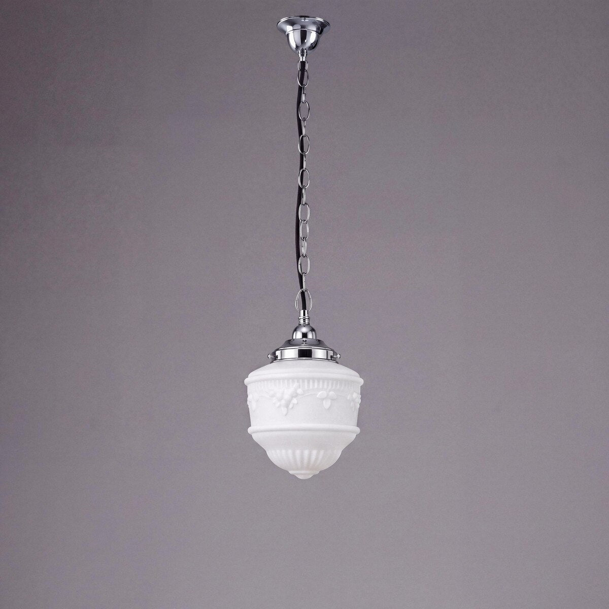 Single Chain Pendant Chrome With 8" Senator Opal Matt Glass - 3010221
