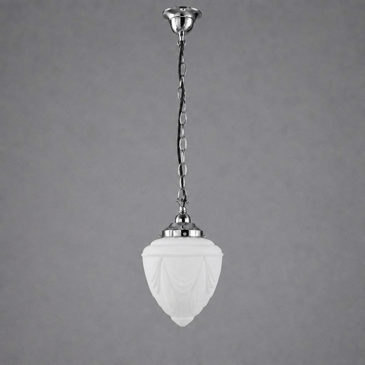 Single Chain Pendant Chrome With 8" Empire Opal Matt Glass - 3010223