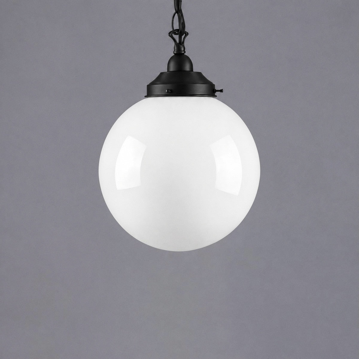 Single Chain Pendant Patina Black With 10" Sphere Opal Gloss Glass - 3020055