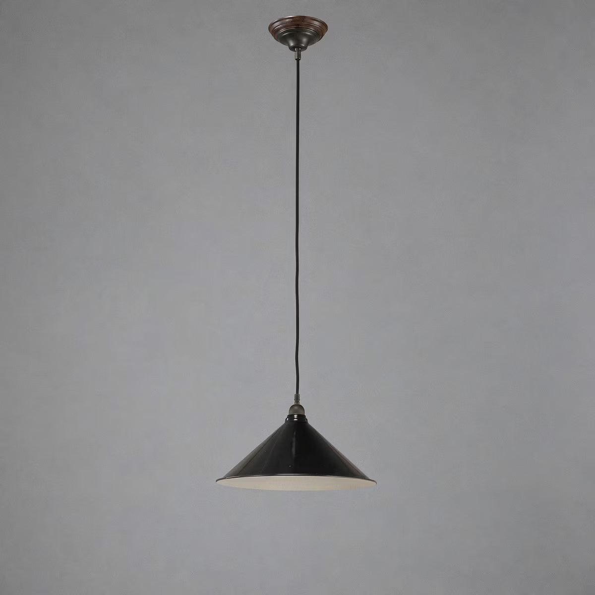 Edwardian 390mm Pendant Light on Cloth Cord Patina & Black - 3090361