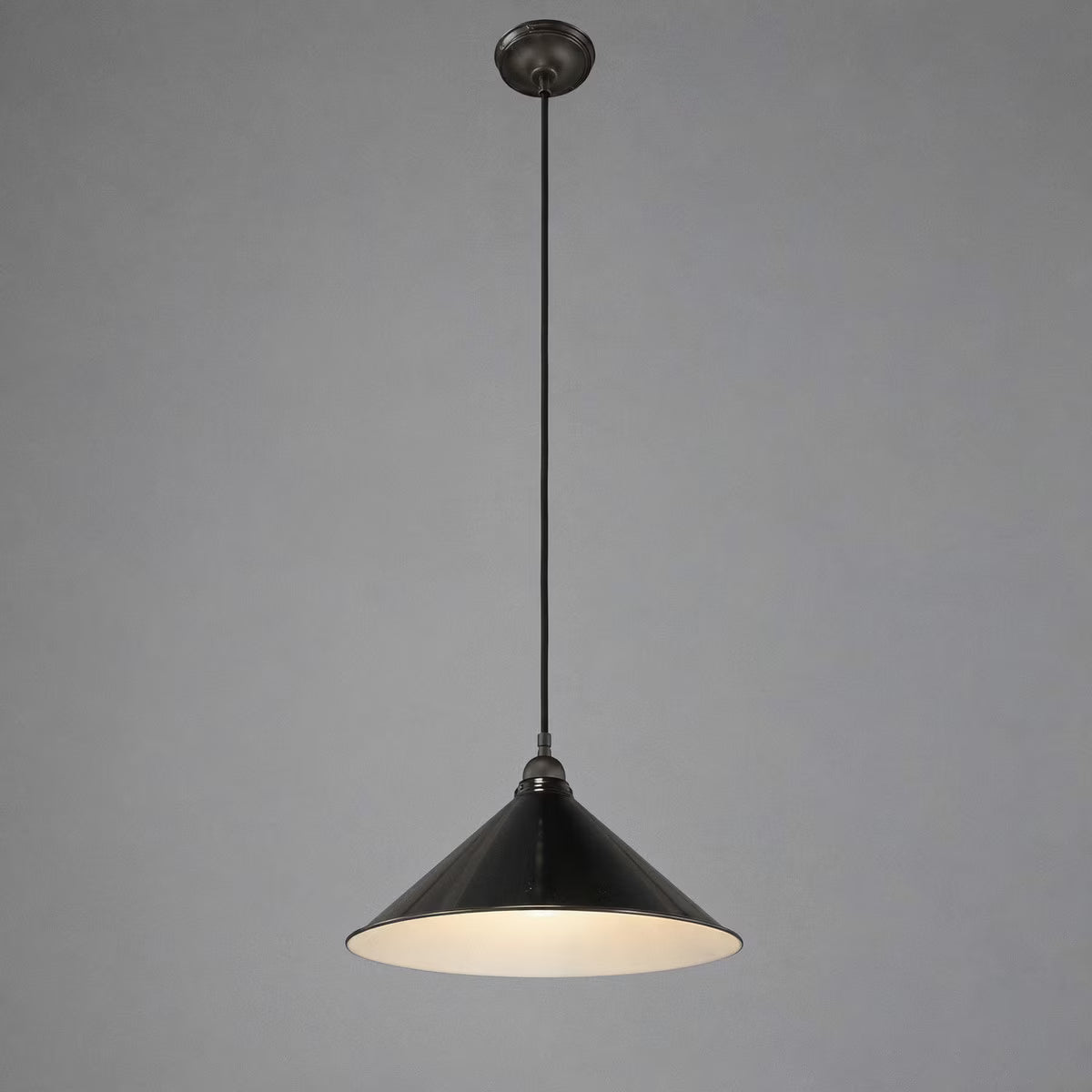 Edwardian 390mm Pendant Light on Cloth Cord Patina & Black - 3090361