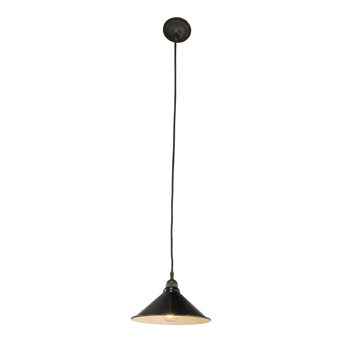 Edwardian 250mm Pendant Light on Cloth Cord Patina & Black - 3090362