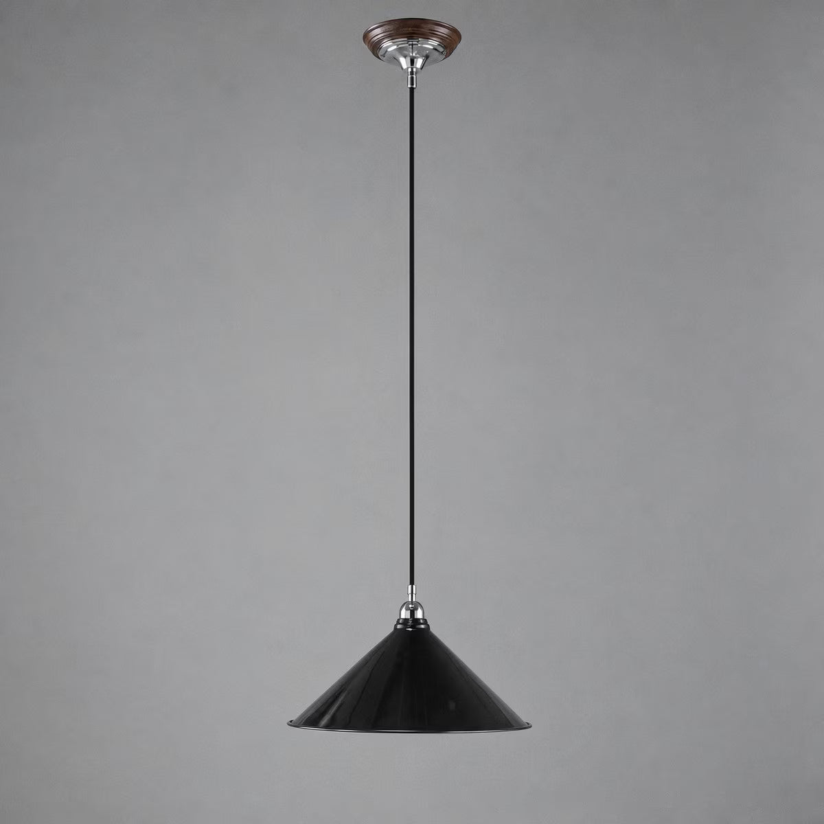 Edwardian 390mm Pendant Light on Cloth Cord Chrome & Black - 3090365
