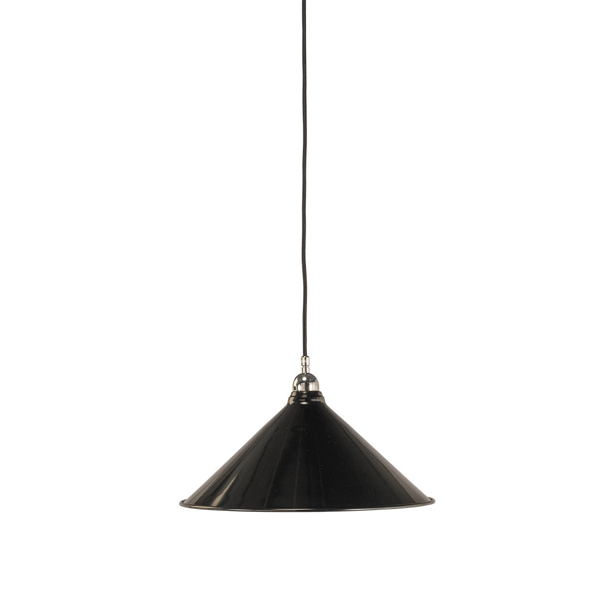Edwardian 390mm Pendant Light on Cloth Cord Chrome & Black - 3090365
