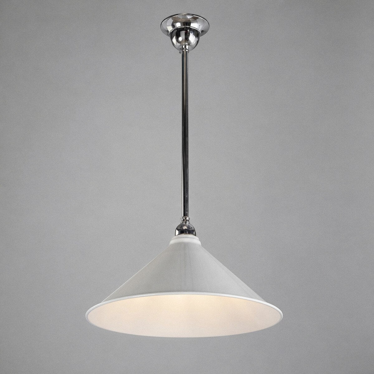 Edwardian 390mm Pendant Light on Rod Set 1/2" Chrome & White - 3090371