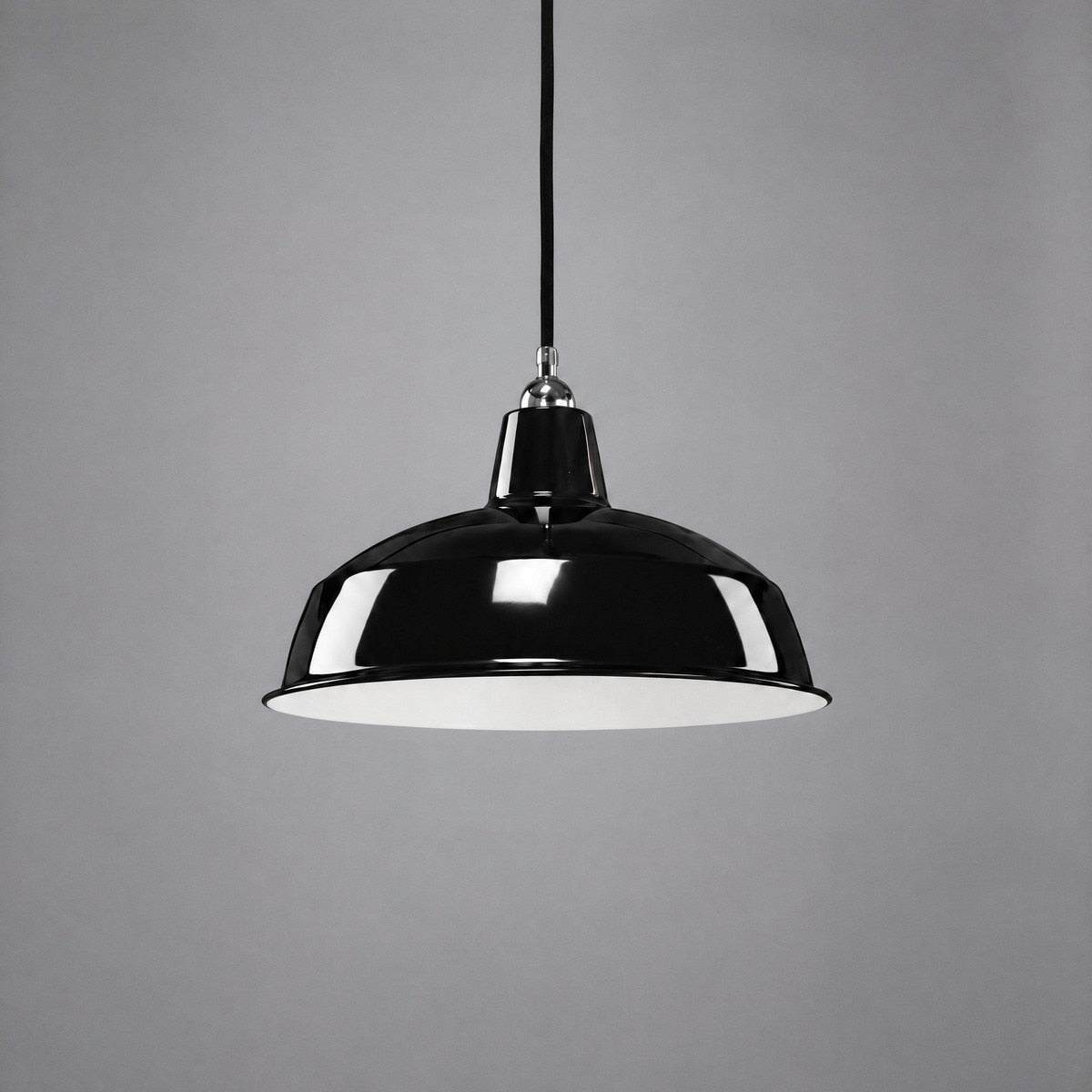 Warehouse 420mm Pendant Light on Cloth Cord Chrome & Black - 3090381