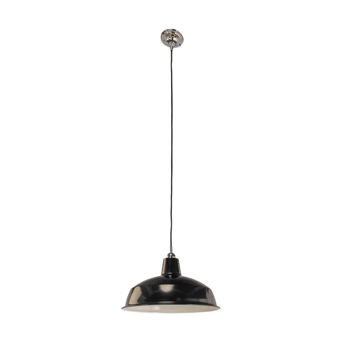 Warehouse 420mm Pendant Light on Cloth Cord Chrome & Black - 3090381