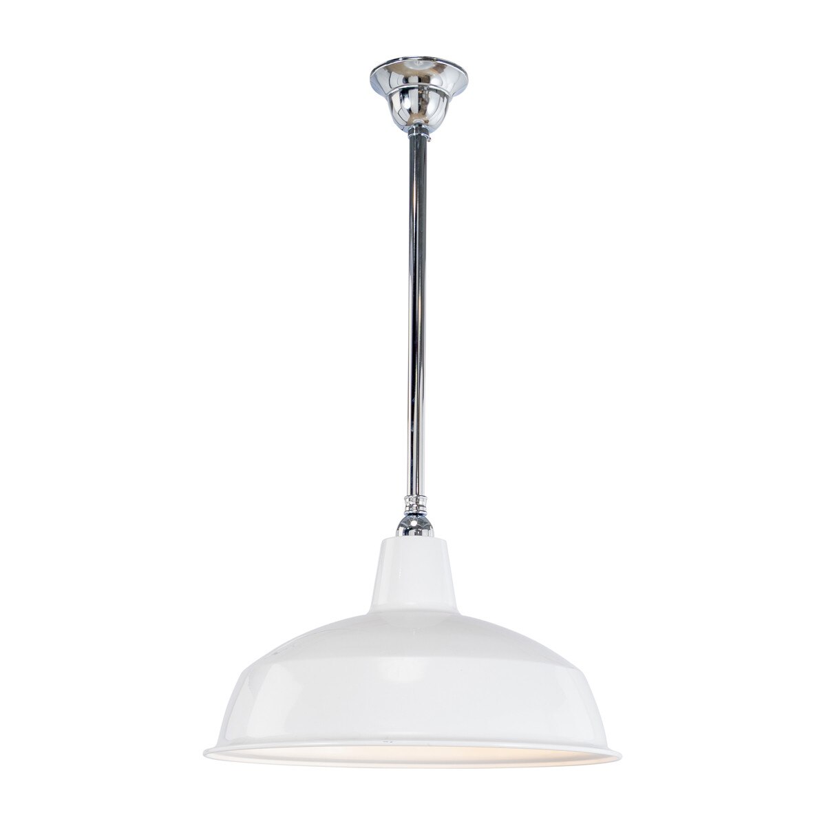 Warehouse 420mm Pendant Light on Rod Set 3/4" Chrome & White - 3090387