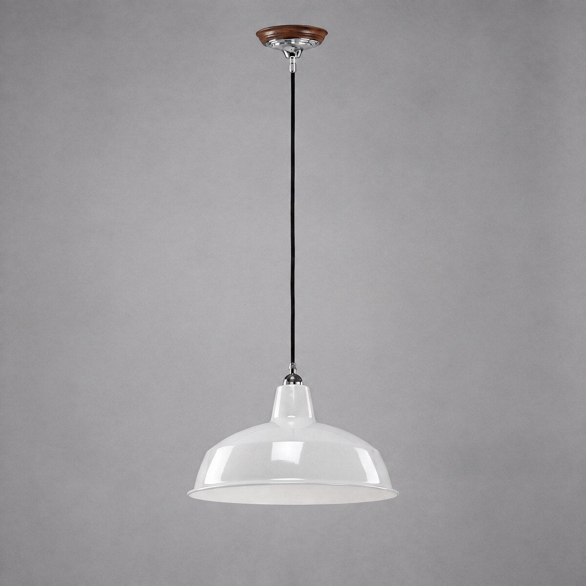 Warehouse 420mm Pendant Light on Cloth Cord Chrome & White - 3090389