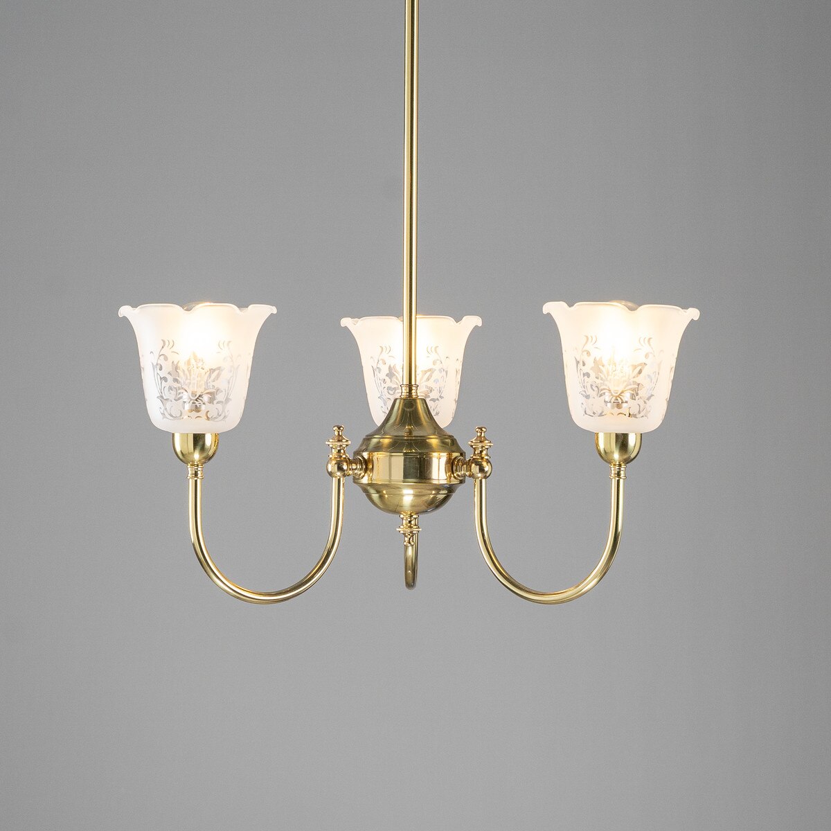 Luke 3 Light Pendant Light with Shades Arms Up Polished Brass & Frost Etched - 3090403