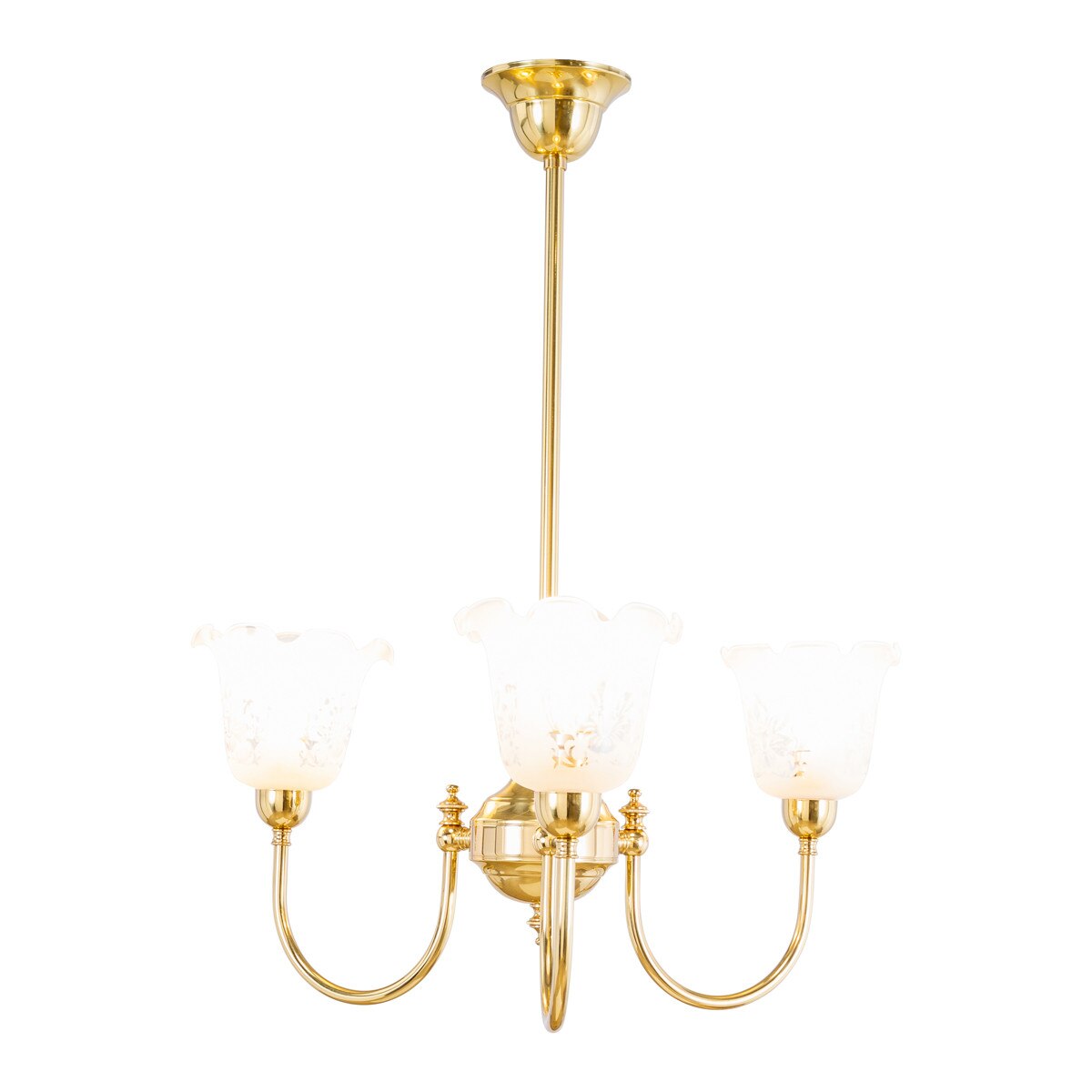 Luke 3 Light Pendant Light with Shades Arms Up Polished Brass & Frost Etched - 3090403
