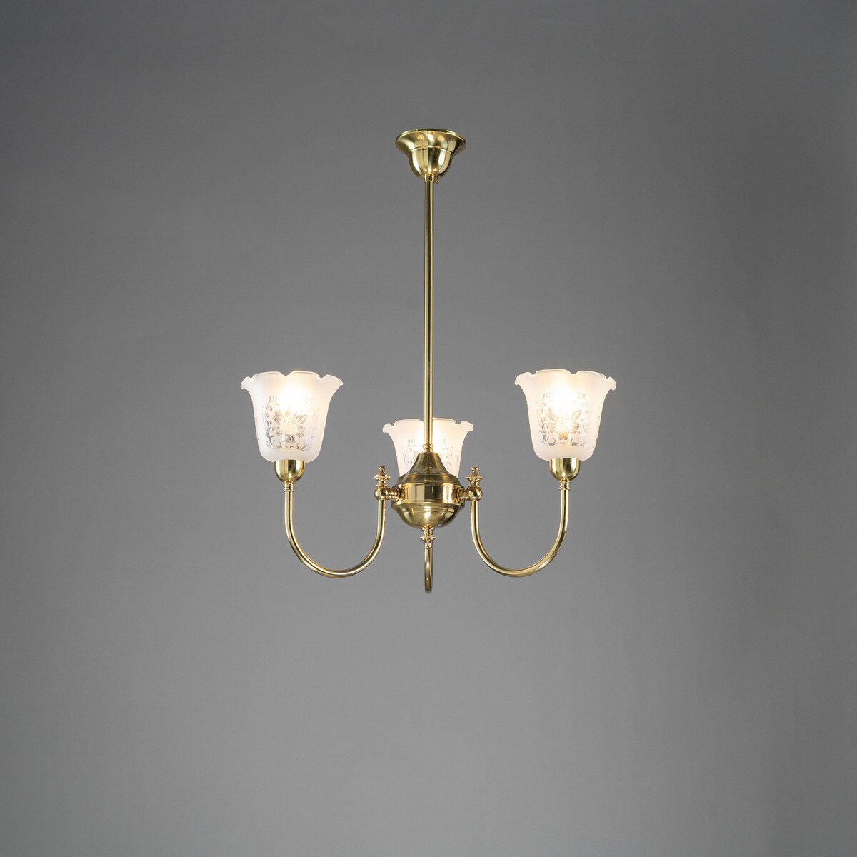 Luke 3 Light Pendant Light with Shades Arms Up Polished Brass & Frost Etched - 3090403