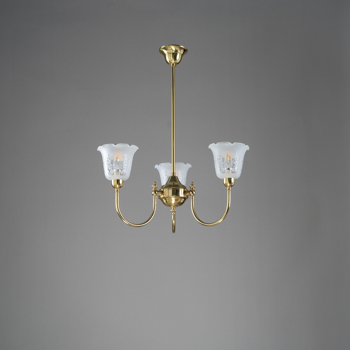 Luke 3 Light Pendant Light with Shades Arms Up Polished Brass & Frost Etched - 3090403