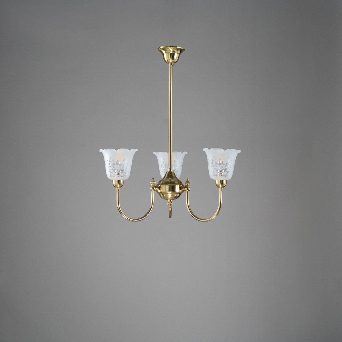 Luke 3 Light Pendant Light with Shades Arms Up Polished Brass & Frost Etched - 3090403