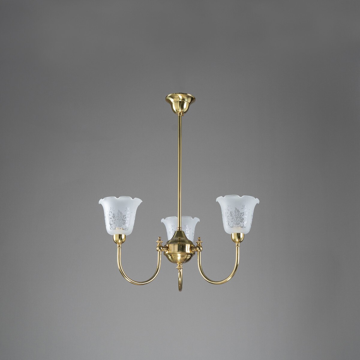 Luke 3 Light Pendant Light with Shades Arms Up Polished Brass & Frost Etched - 3090403