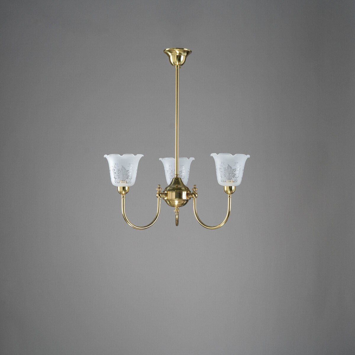Luke 3 Light Pendant Light with Shades Arms Up Polished Brass & Frost Etched - 3090403
