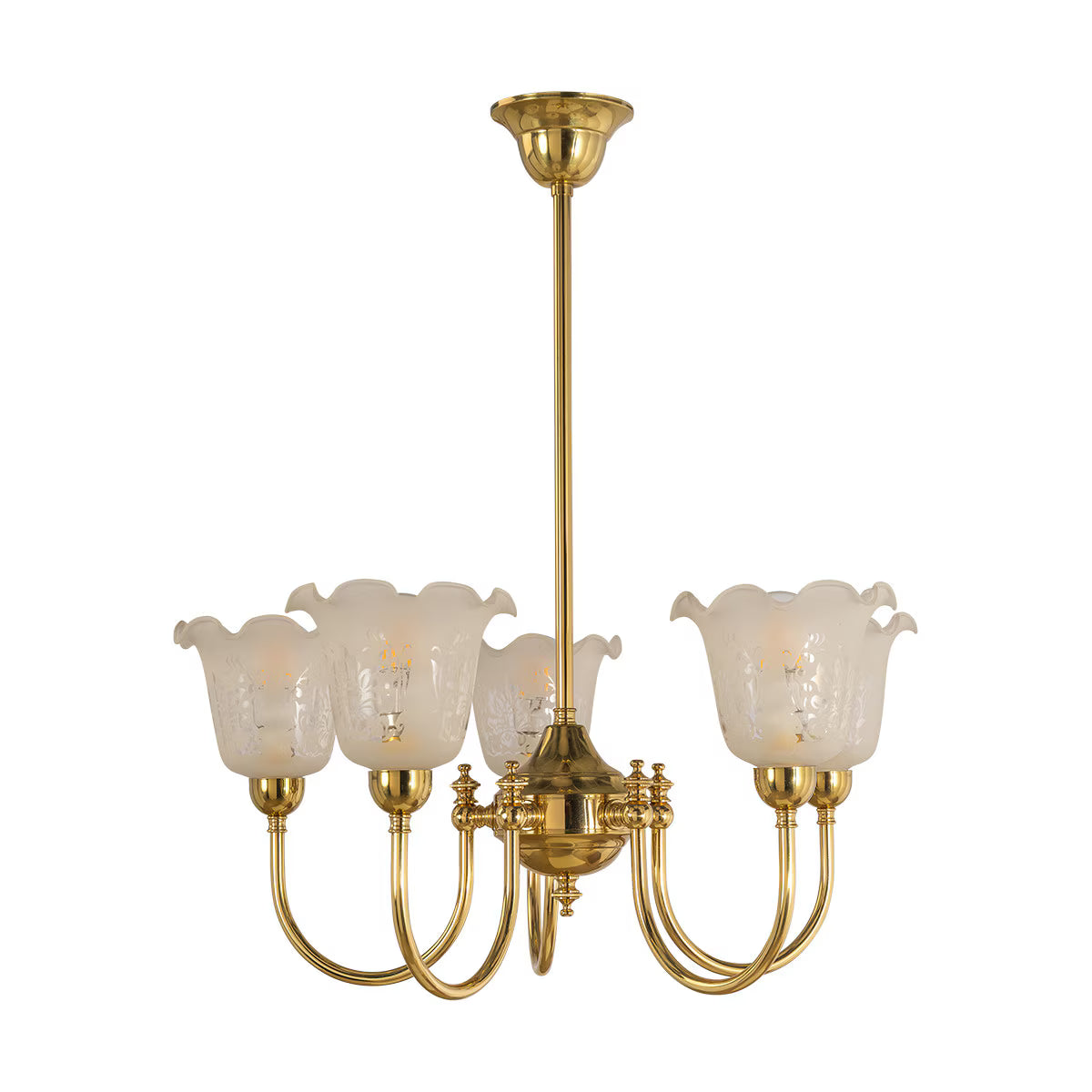 Luke 5 Light Pendant Light with Shades Arms Up Polished Brass & Frost Etched - 3090405