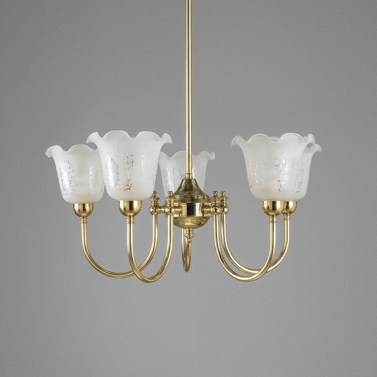Luke 5 Light Pendant Light with Shades Arms Up Polished Brass & Frost Etched - 3090405